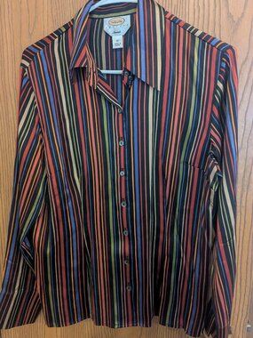Talbots Silk Stretch Button Collar Stripe Colorful Retro 70s Disco Blouse-12